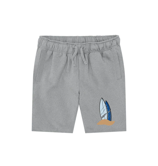 Athletic Grey Printed Mens Shorts Front surfer shorts with surfboard design