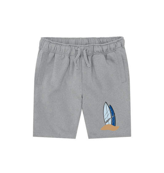 Athletic Grey Printed Mens Shorts Front surfer shorts with surfboard design