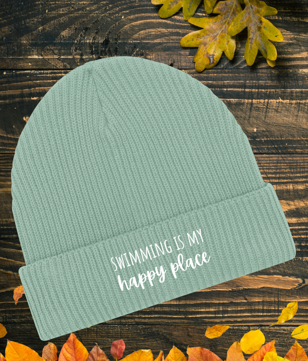 Swimming Is My Happy Place Organic Beanie