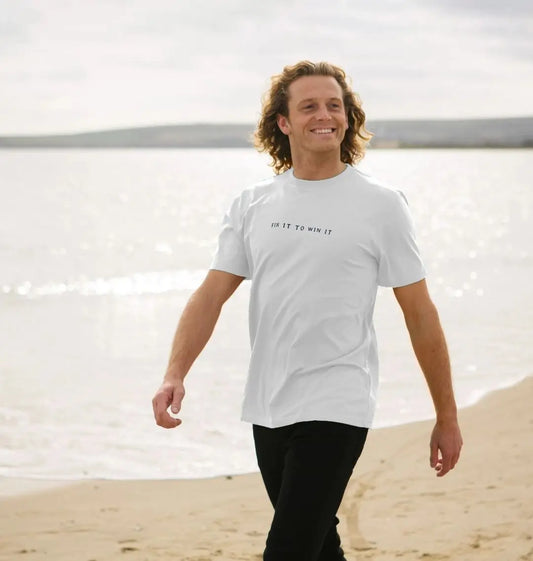 Fin It To Win It men’s snorkelling diving t-shirt with fins back graphic