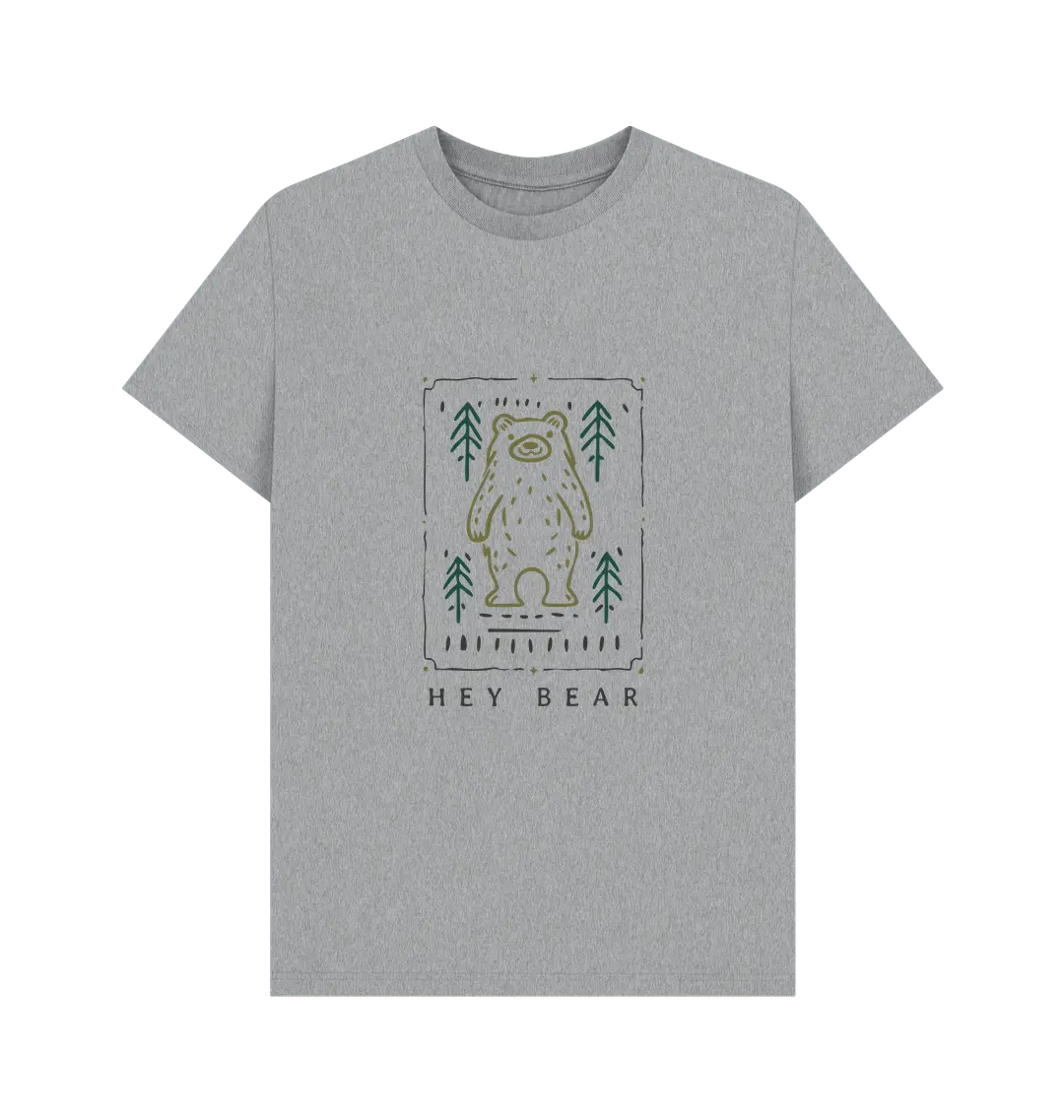 Athletic Grey Printed T-shirt Front Organic cotton outdoor lifestyle shirt with bold bear motif