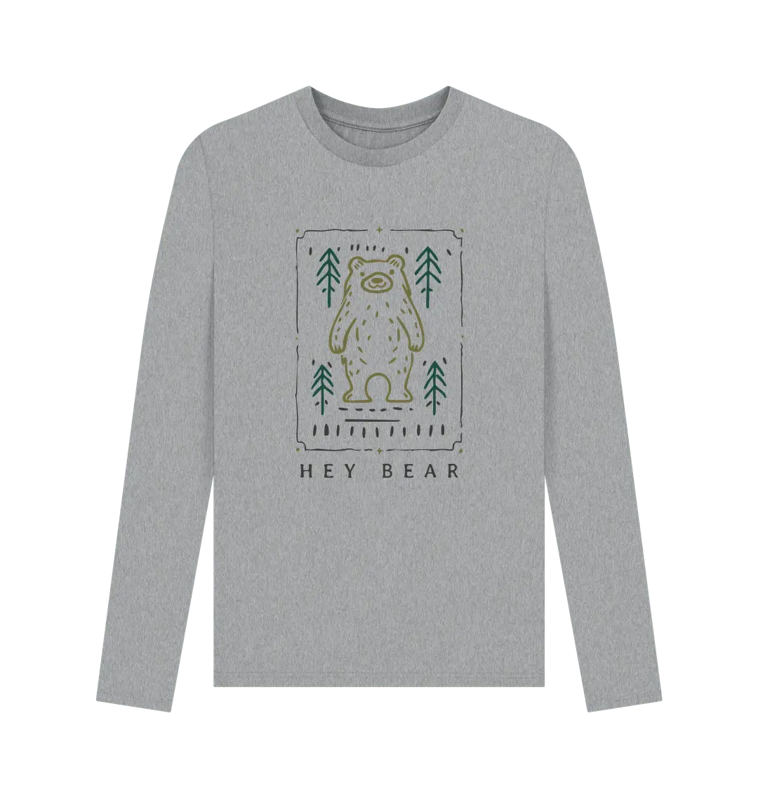 Athletic Grey Printed Long Sleeve T Shirt Front Adventure men’s long-sleeved shirt with bear forest design