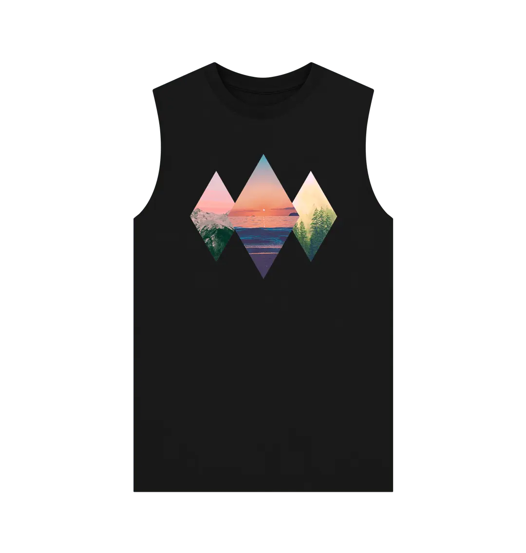 Men’s outdoor lifestyle vest top with horizons landscapes graphic