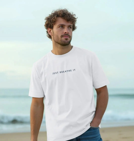 Sustainable men’s t-shirt with snorkelling fins and mask artwork