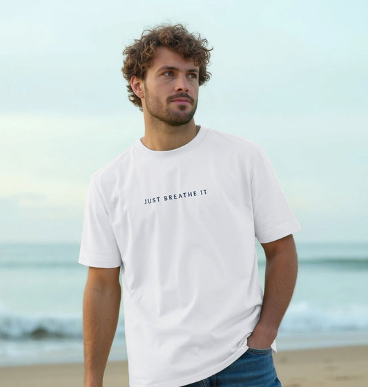 Sustainable men’s t-shirt with snorkelling fins and mask artwork