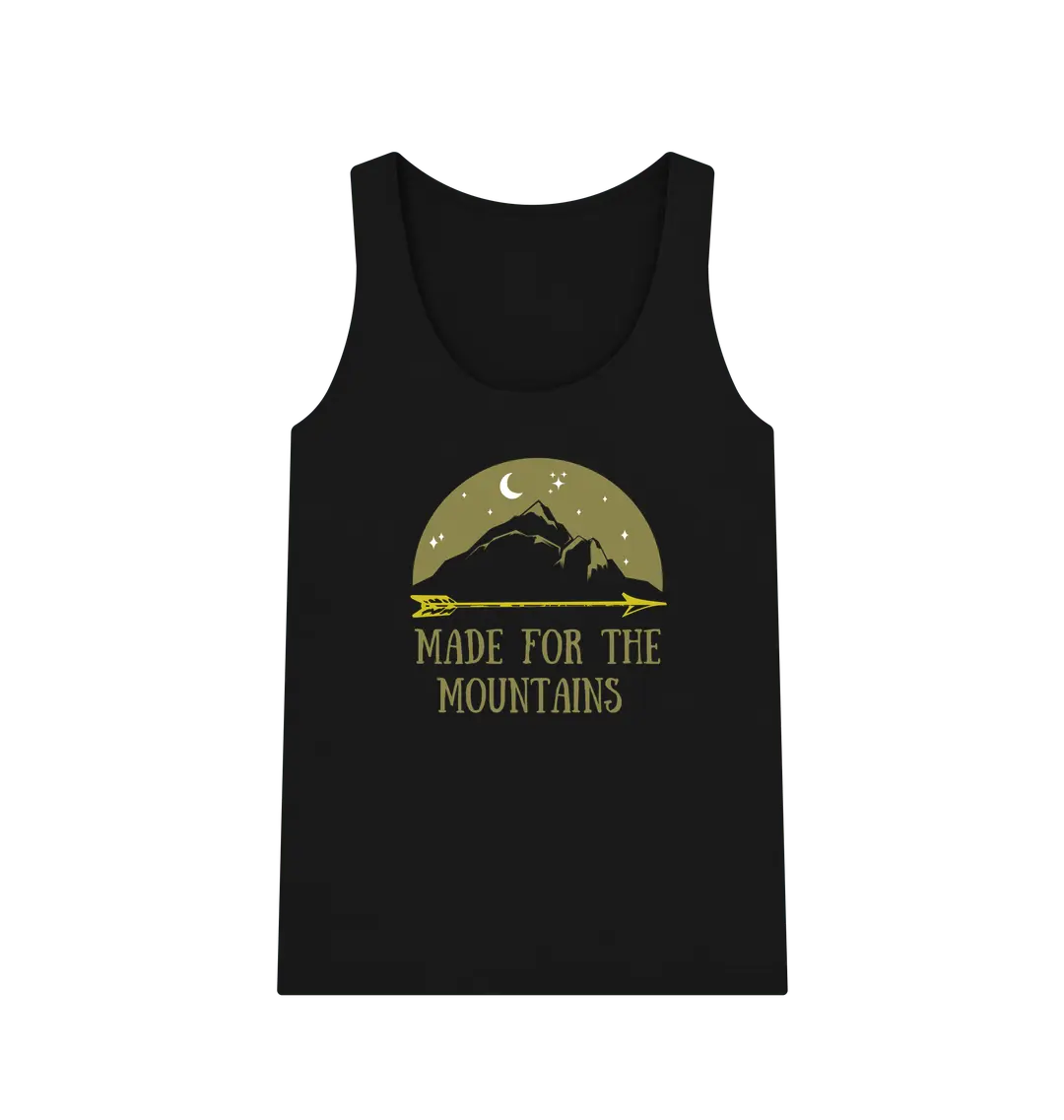 Adventure lifestyle women’s vest top with Made for the Mountains slogan black