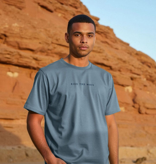 Organic cotton menโs surfing t-shirt sustainable coastal apparel