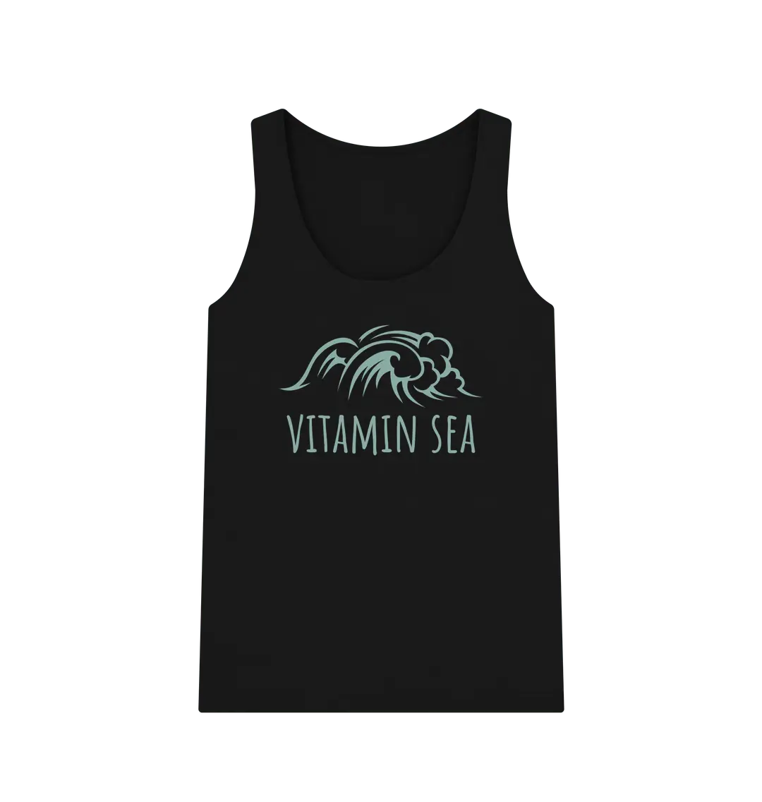 Women’s vitamin sea wave graphic vest top for sea lovers black