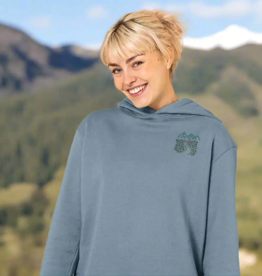 Wandering Souls Women’s Relaxed Fit Hoodie with wilderness-inspired design, eco-friendly hoodie for adventurous women