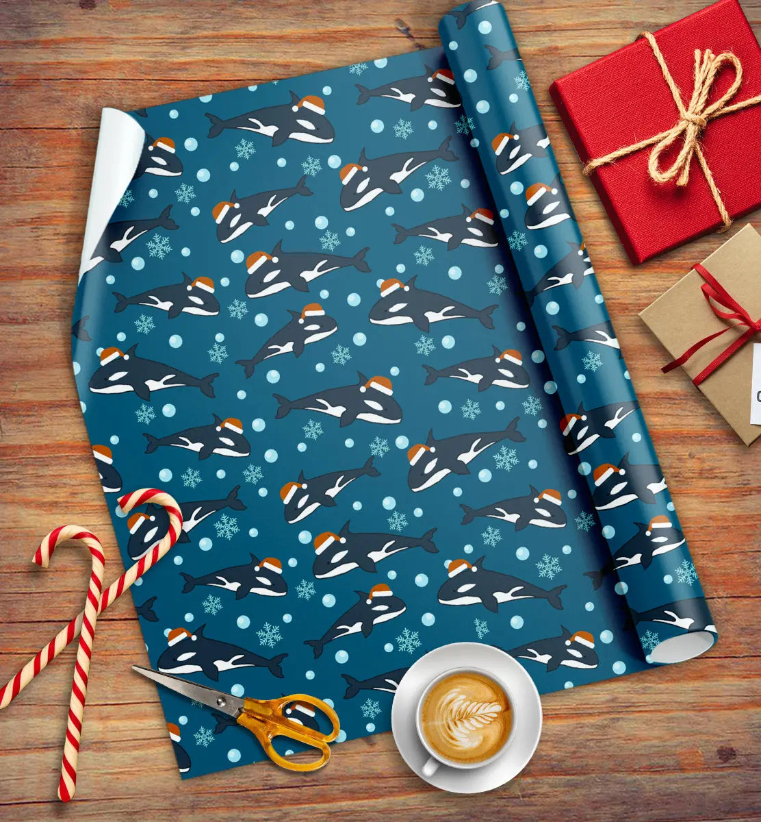 Festive Orcas Eco-friendly Wrapping Paper Arvor Life