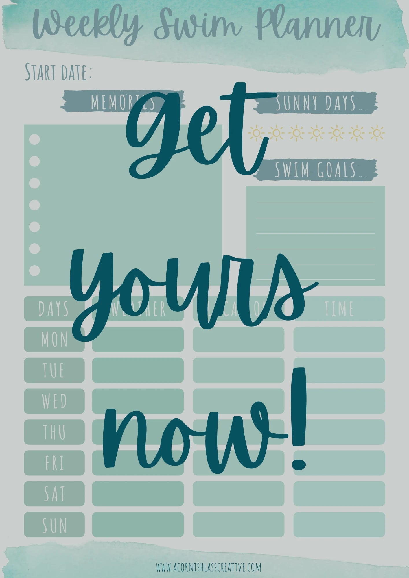 Weekly Swimming Planner | Digital Download and Printer-friendly