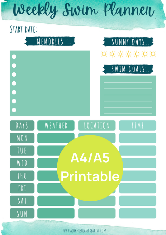 Weekly Swimming Planner | Digital Download and Printer-friendly