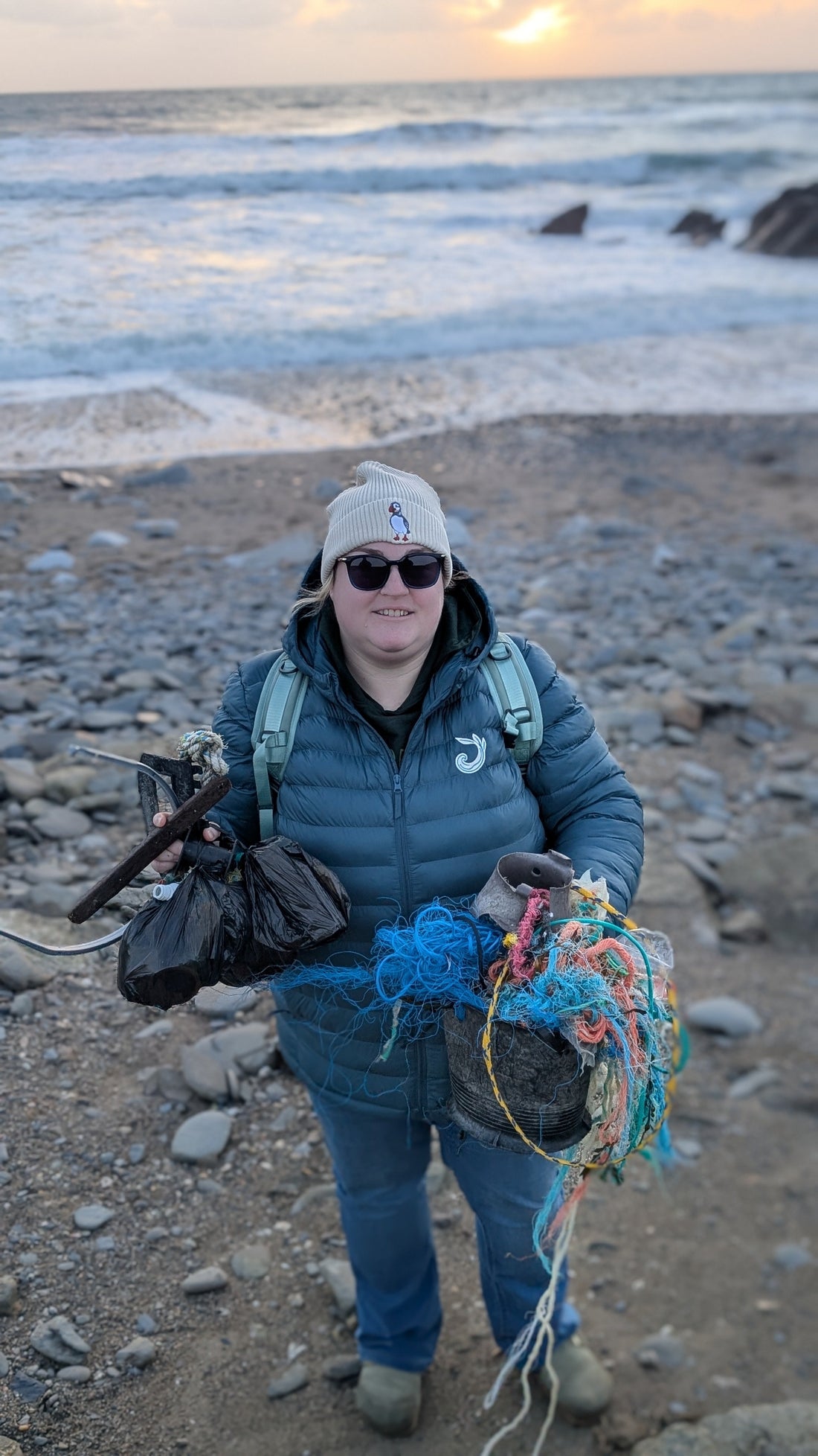 beach clean with ghost nets, plastic pollution and microplastics.