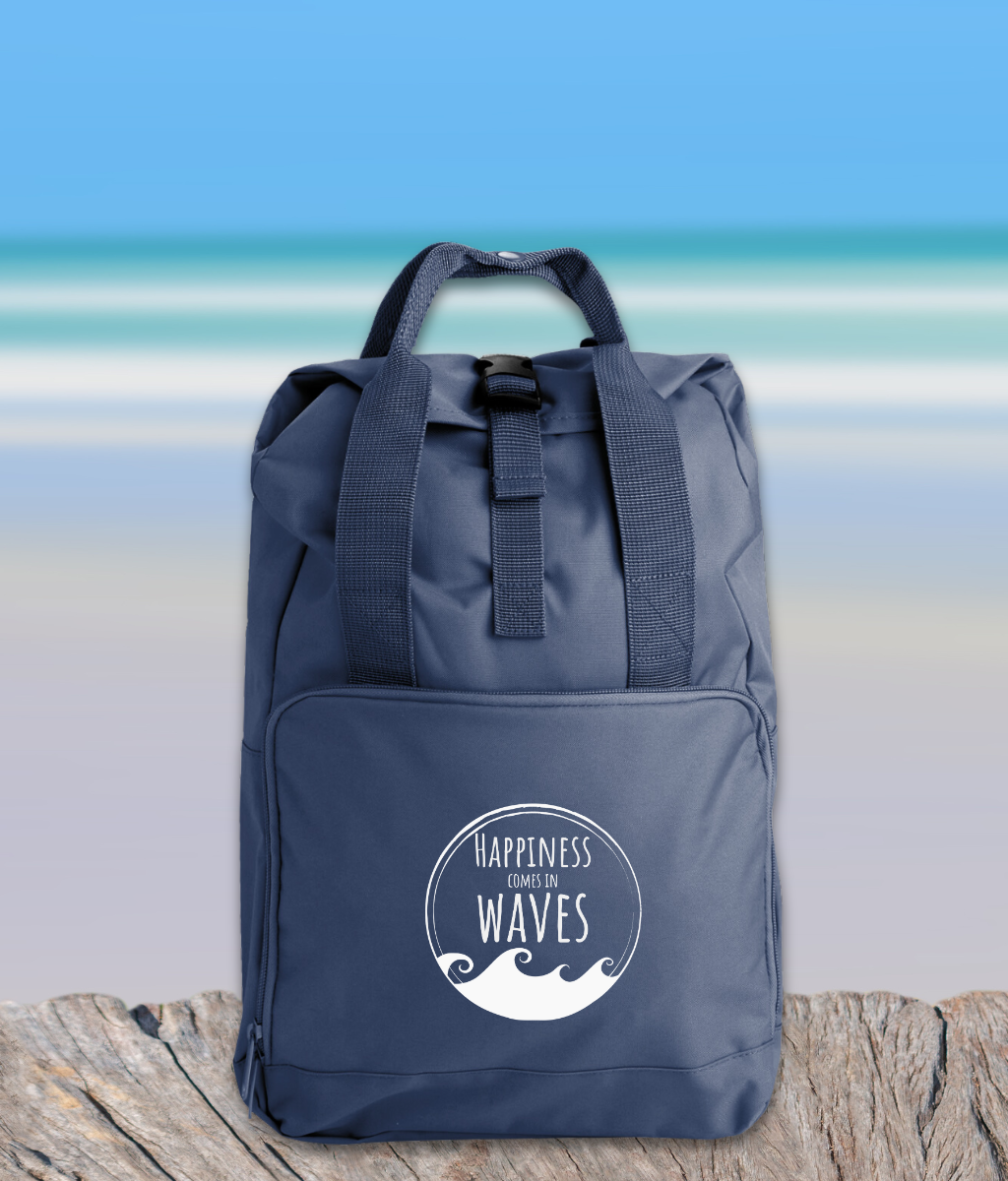 Happiness Comes in Waves Roll-Top Backpack