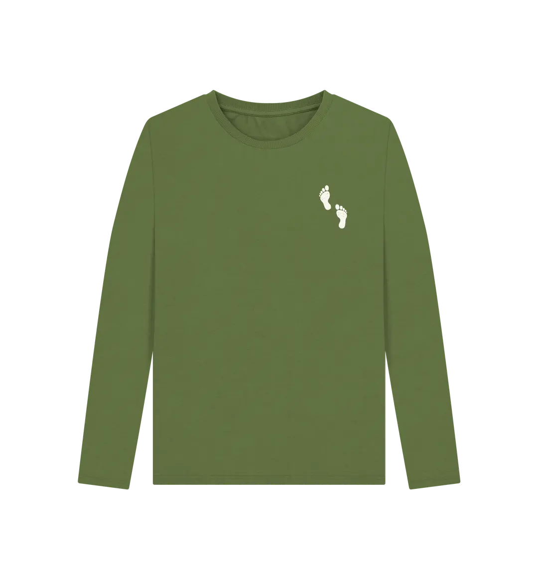 Khaki Printed Long Sleeve T Shirt Front Nature-inspired women’s organic cotton long sleeve shirt