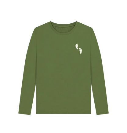 Khaki Printed Long Sleeve T Shirt Front Nature-inspired women’s organic cotton long sleeve shirt