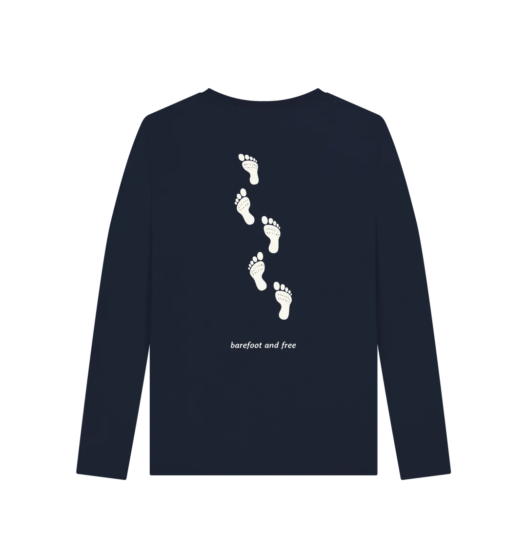 Navy Blue Printed Long Sleeve T Shirt Back Women’s long sleeve outdoor shirt with barefoot and free motif
