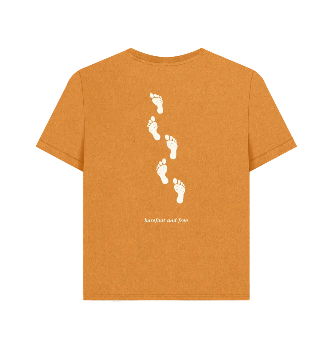 Amber Printed T-shirt Back Sustainable women’s footprints adventure t-shirt