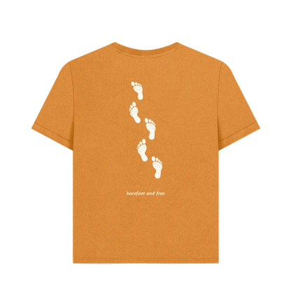 Amber Printed T-shirt Back Sustainable women’s footprints adventure t-shirt