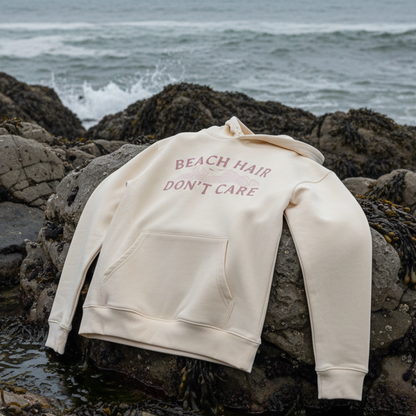 Beach Hair Don't Care Relaxed Fit Hoodie Oat Printed Hoody Front