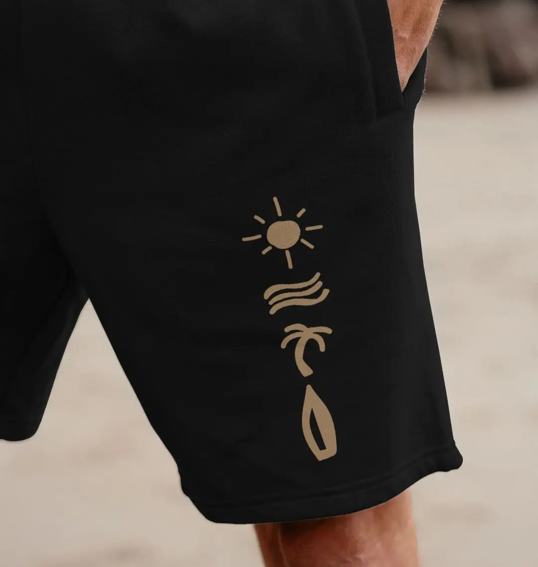 beachscape men’s shorts surf design in black Organic cotton men’s shorts for surfers and beach lovers