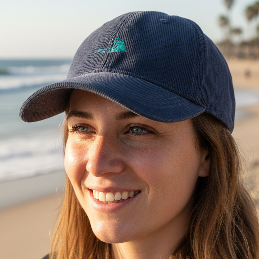 Blue wave corduroy organic cotton summer accessory cap navy