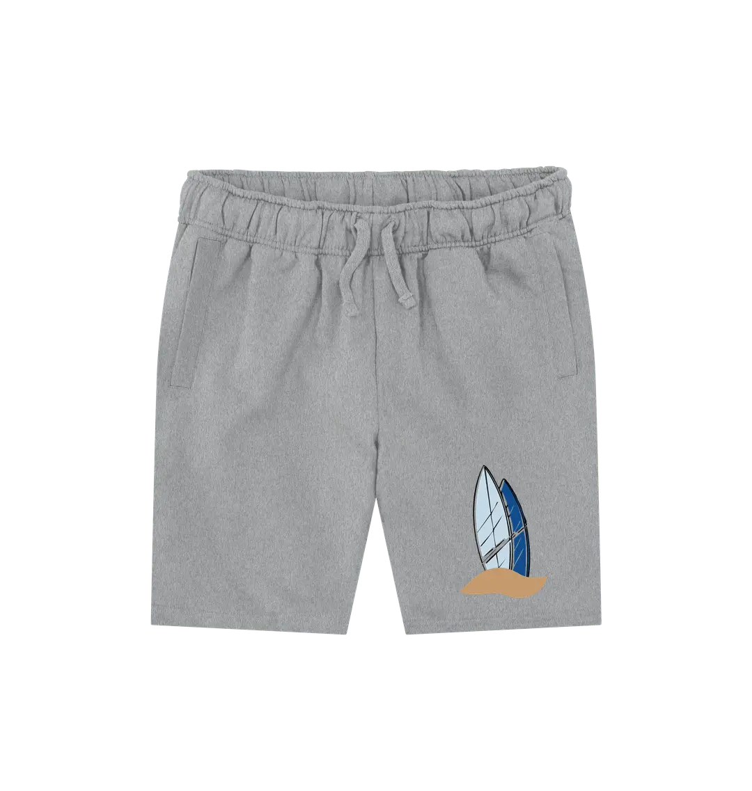 Athletic Grey Printed Mens Shorts Front surfer shorts with surfboard design