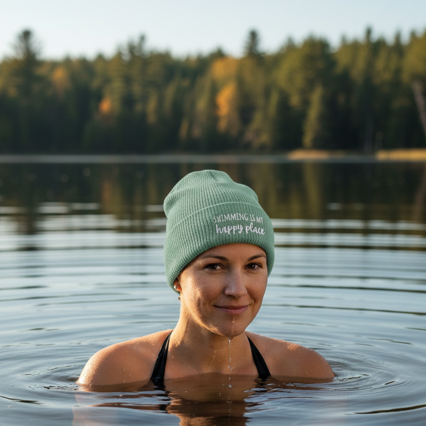 Swimming Is My Happy Place Organic Beanie Arvor Life