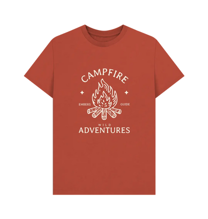Rust Printed T-shirt Front Adventure graphic tee for men with campfire motif
