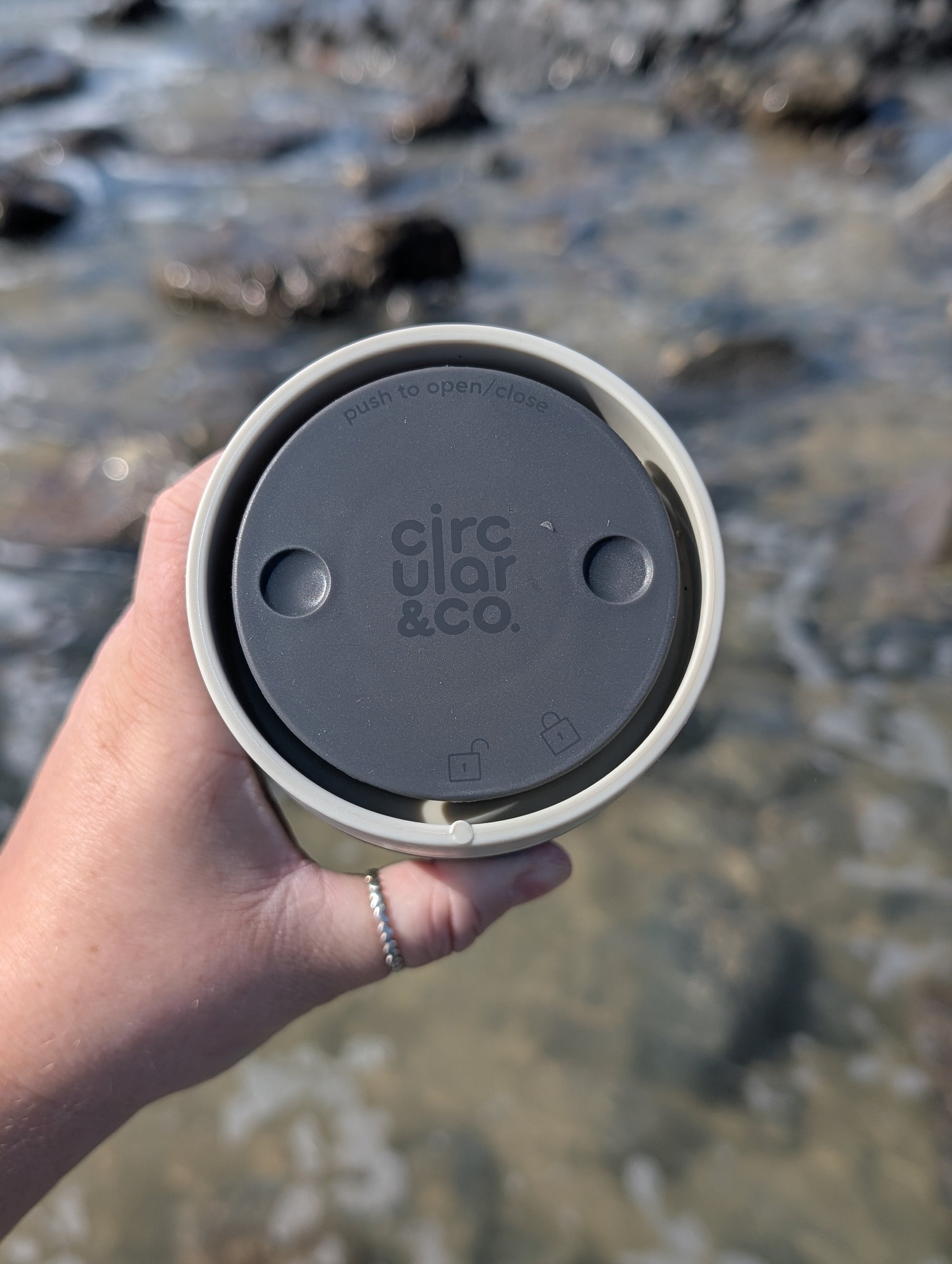 Circular&Co x Waterhaul Reusable Coffee Cup made with recycled ocean plastic lid view