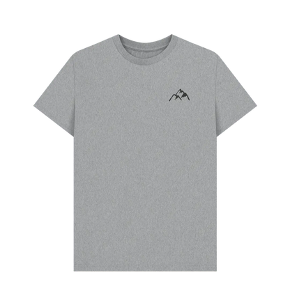 Outdoor men’s graphic tee with conquer wander roam mountain motif