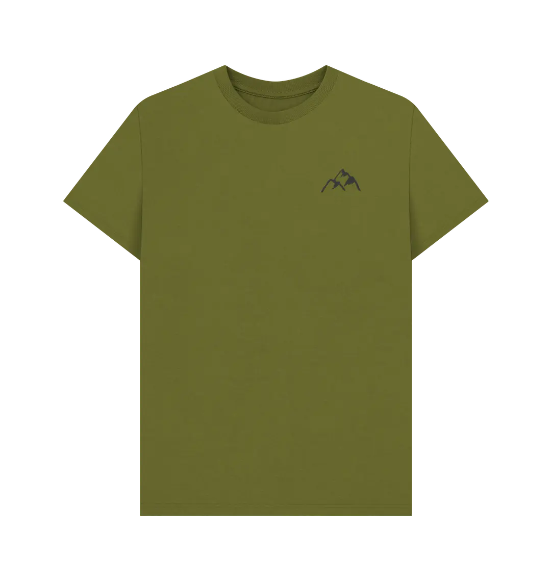 Sustainable adventure t-shirt for men with mountain landscape back graphic