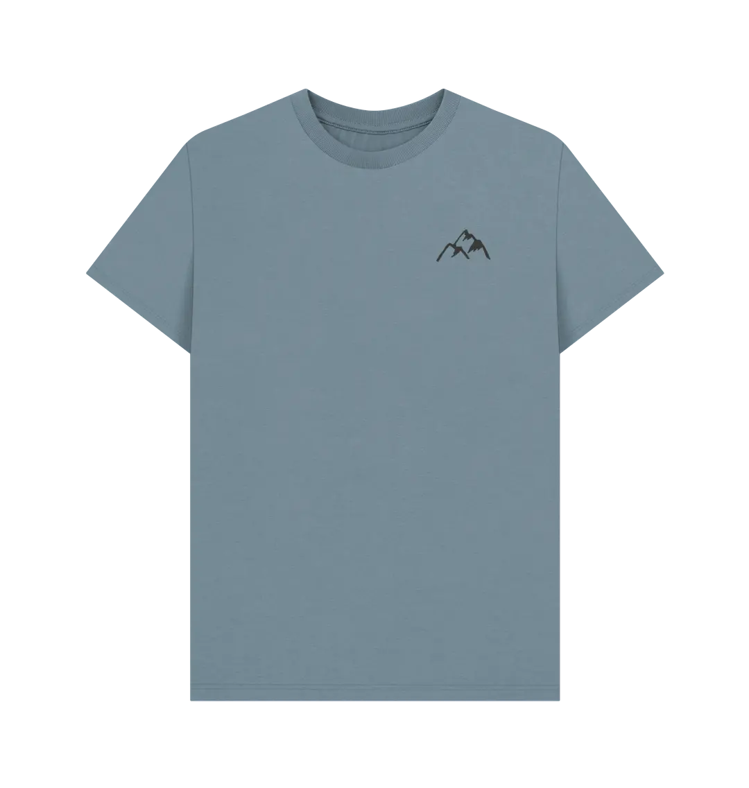 Organic cotton men’s hiking shirt with bold mountain design