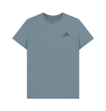 Organic cotton men’s hiking shirt with bold mountain design