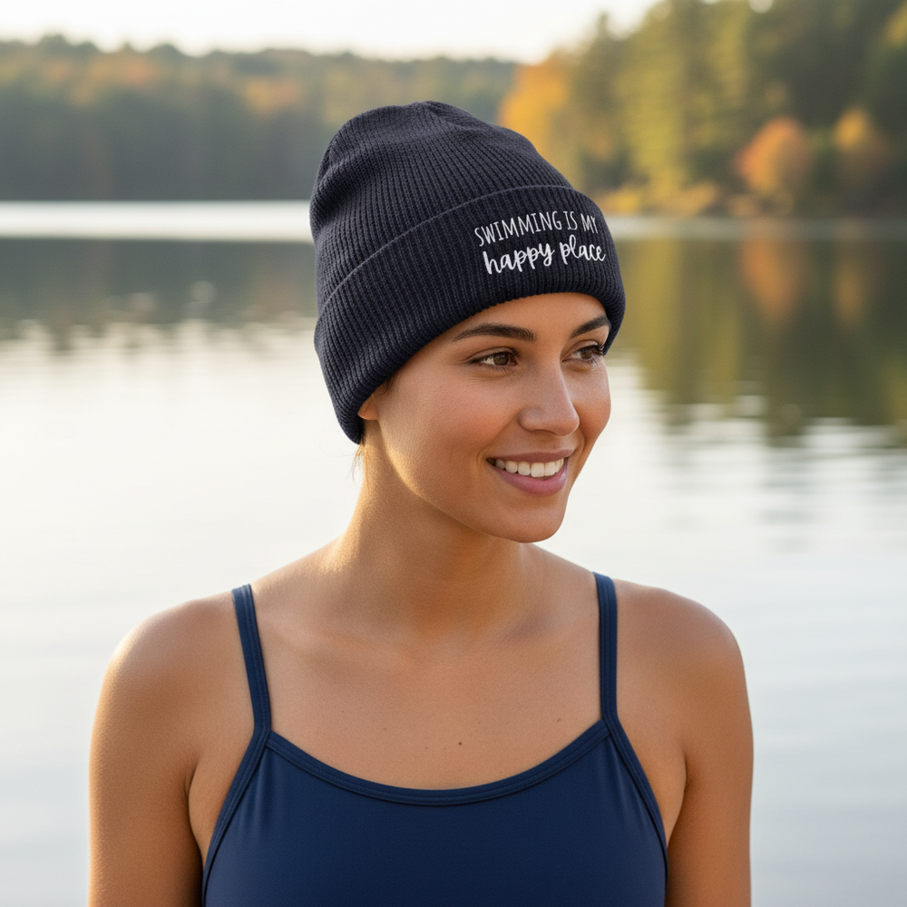 Swimming Is My Happy Place Organic Beanie Arvor Life