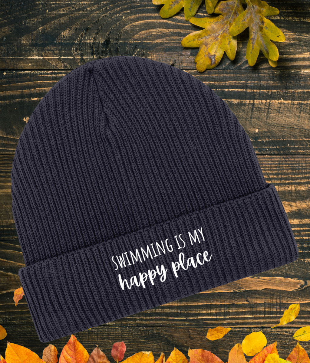 Swimming Is My Happy Place Organic Beanie