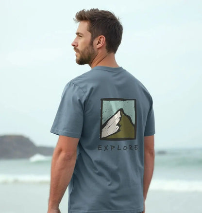 Eco-friendly organic cotton men’s mountain t-shirt with outdoor design