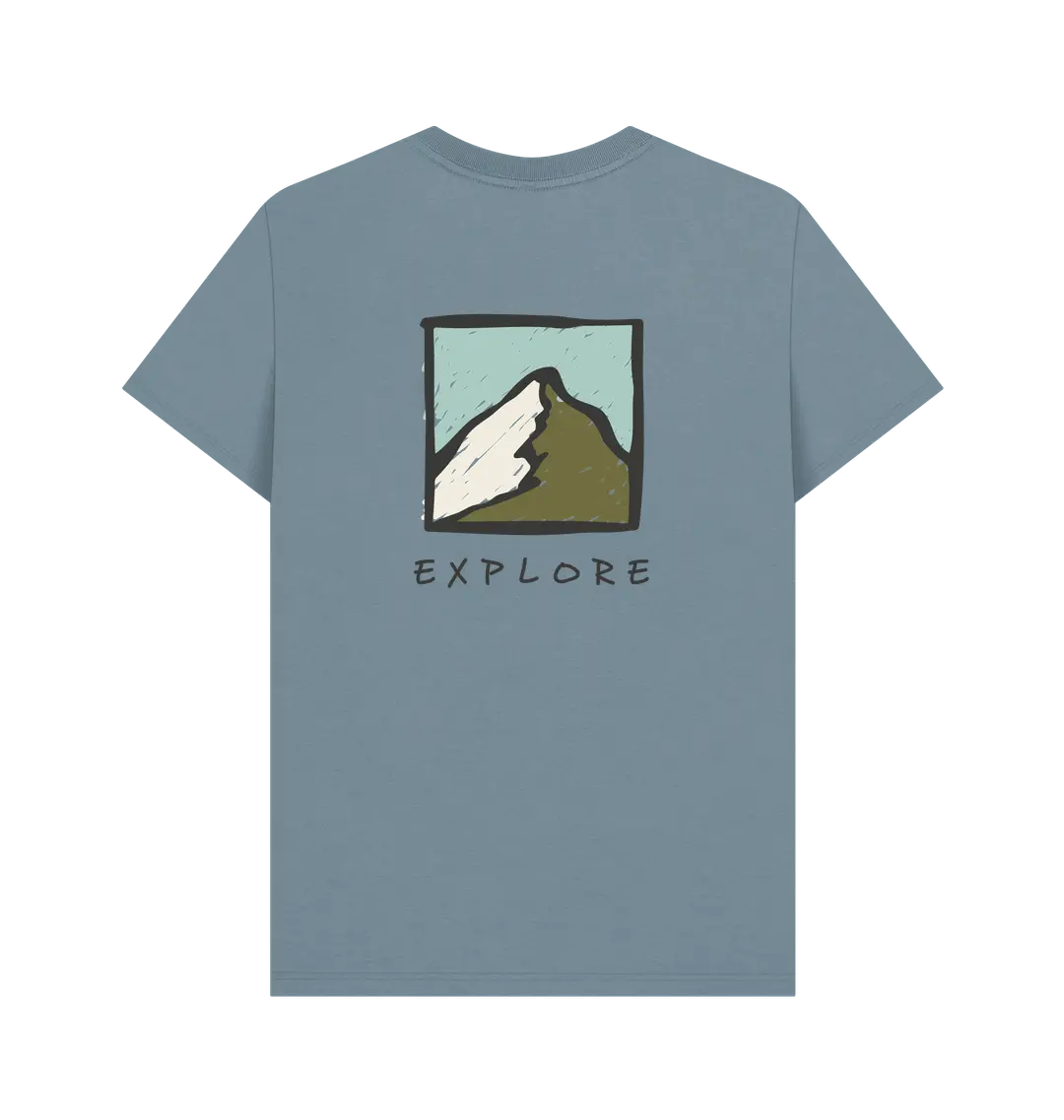 Sustainable men’s hiking shirt with bold mountain artwork