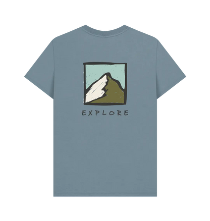 Sustainable men’s hiking shirt with bold mountain artwork