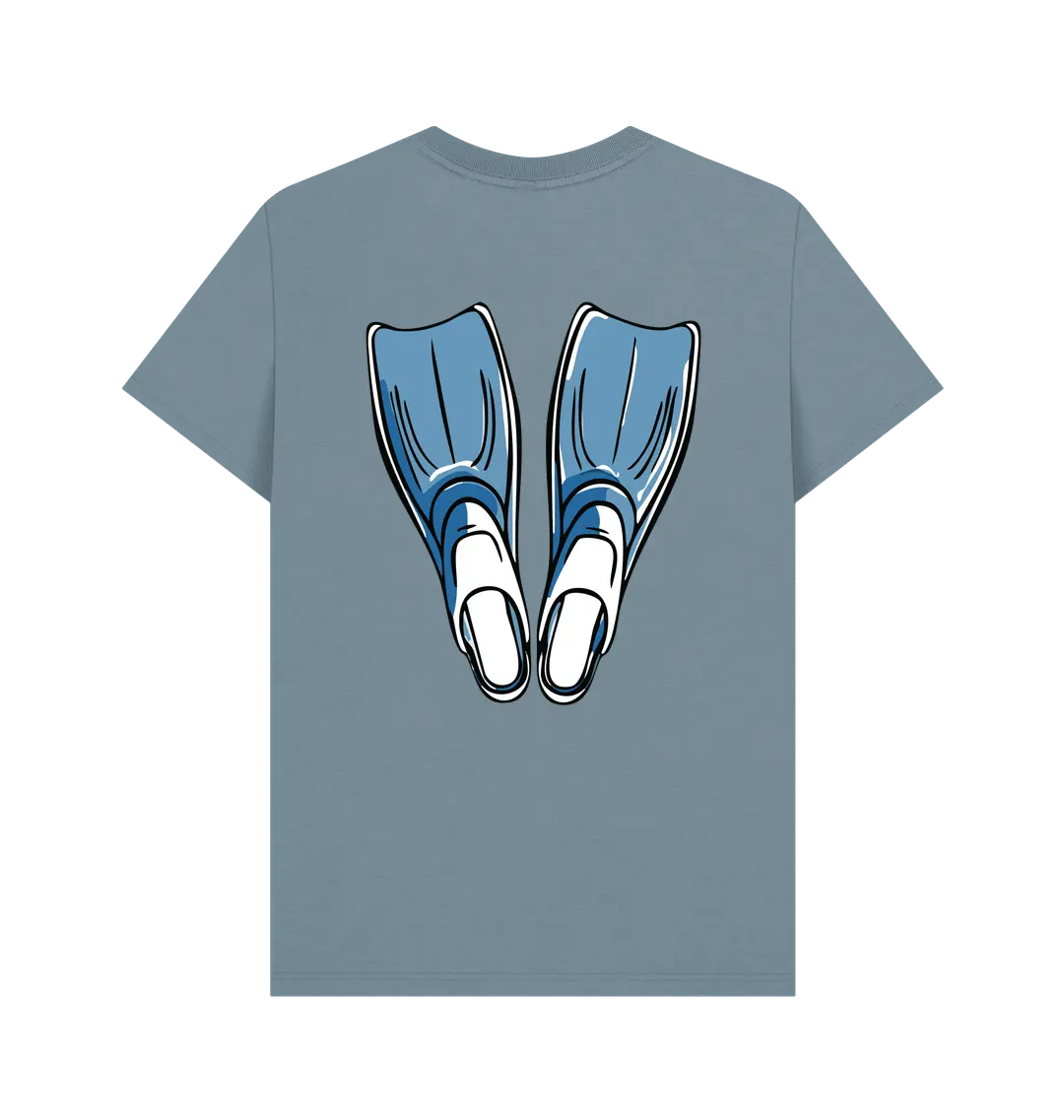 Back motif t-shirt featuring fins men’s snorkelling apparel