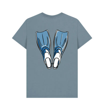 Back motif t-shirt featuring fins men’s snorkelling apparel
