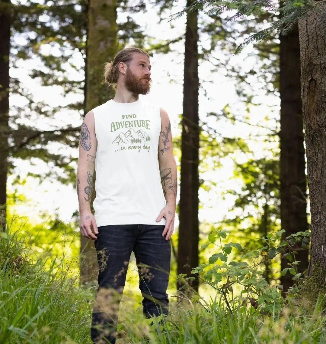 Find Adventure in Every Day men’s vest top with mountain design