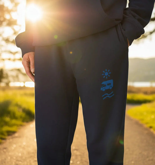 Golden Coast Men’s Jogging Bottoms with van, sun, and wave graphic for men who love surf trips and beach road trips