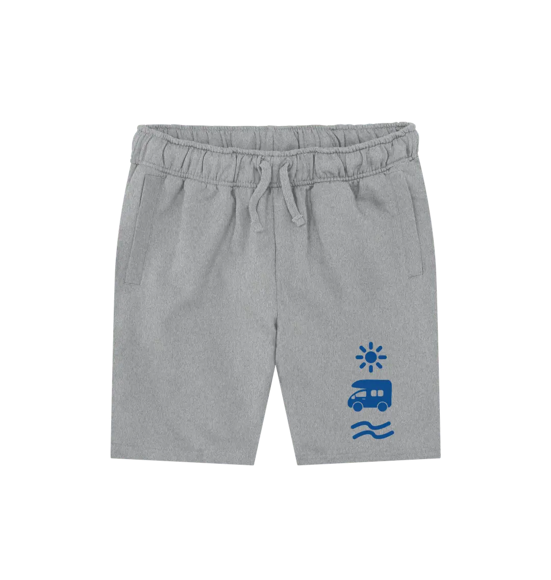 Athletic Grey Printed Mens Shorts Front with campervan sun and surf design for van life