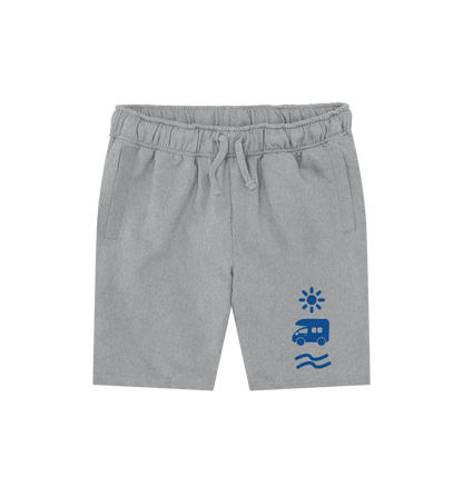 Athletic Grey Printed Mens Shorts Front with campervan sun and surf design for van life