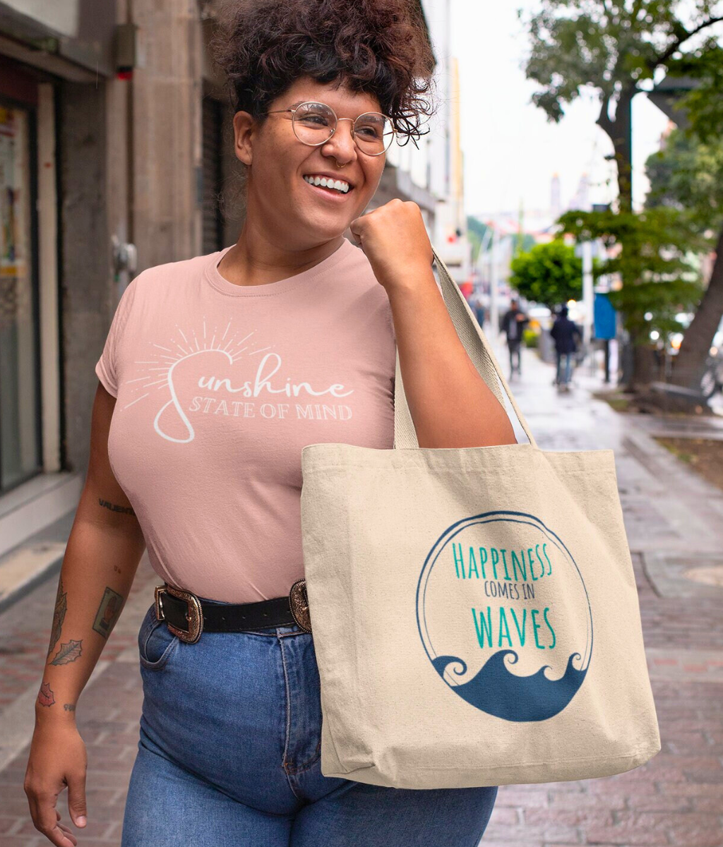 Happiness Comes in Waves Recycled Cotton Shopping Bag