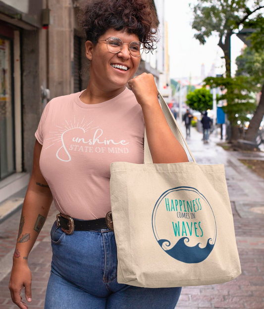 Happiness Comes in Waves Recycled Cotton Shopping Bag