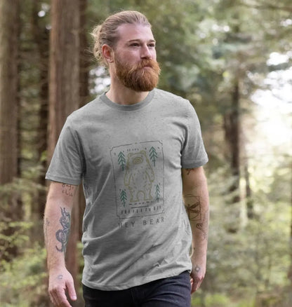 Beige Hey Bear Sustainable men’s hiking shirt featuring bear and forest design