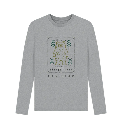 Athletic Grey Printed Long Sleeve T Shirt Front Adventure men’s long-sleeved shirt with bear forest design