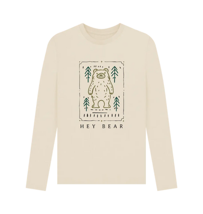 Oat Printed Long Sleeve T Shirt Front Sustainable men’s outdoor top featuring bear and forest motif